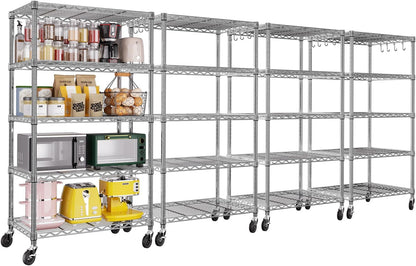 🚀 Heavy Duty 4-Tier Chrome Wire Shelving Unit with Wheels – Adjustable, Mobile & High Capacity! 🏋️‍♂️