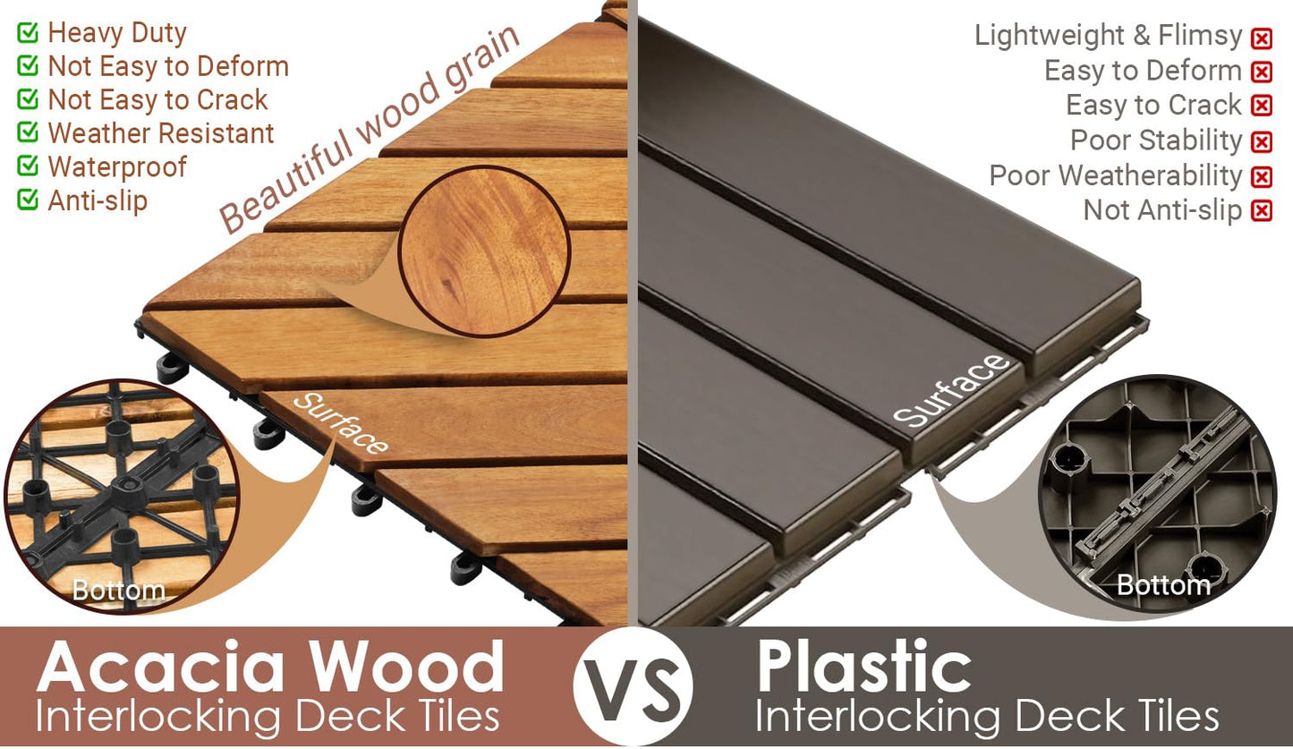 🍂 Transform Your Patio with Solid Acacia Wood Interlocking Tiles – Durable & Chic! 🌟