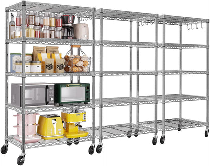 🚀 Heavy Duty 4-Tier Chrome Wire Shelving Unit with Wheels – Adjustable, Mobile & High Capacity! 🏋️‍♂️