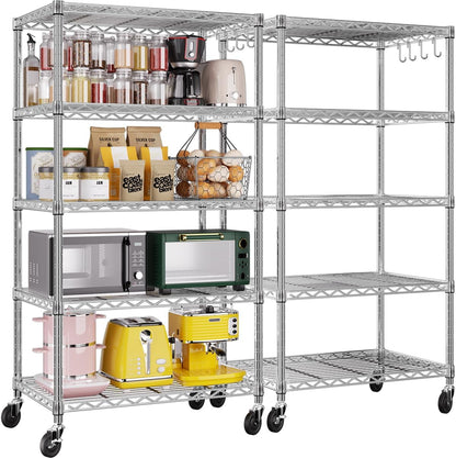 🚀 Heavy Duty 4-Tier Chrome Wire Shelving Unit with Wheels – Adjustable, Mobile & High Capacity! 🏋️‍♂️