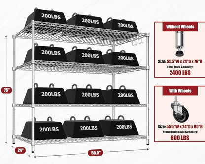 🚀 Heavy Duty 4-Tier Chrome Wire Shelving Unit with Wheels – Adjustable, Mobile & High Capacity! 🏋️‍♂️