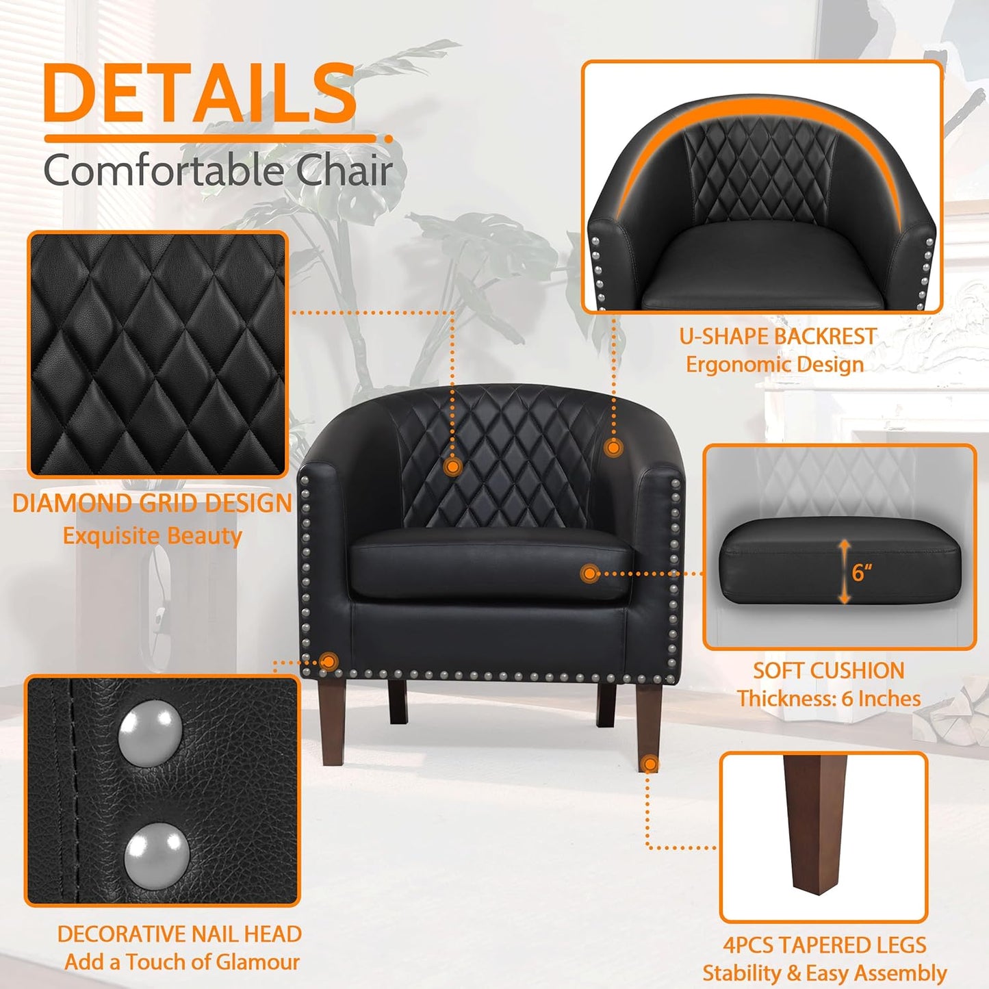 💺 Stylish Leather Backrest Cushion with Elegant Nailhead Detailing! 🏠