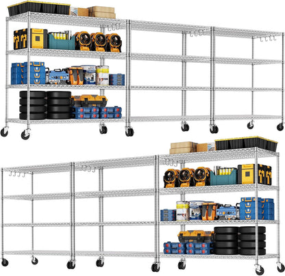 🚀 Heavy Duty 4-Tier Chrome Wire Shelving Unit with Wheels – Adjustable, Mobile & High Capacity! 🏋️‍♂️