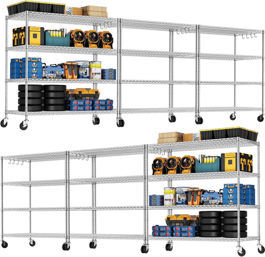🚀 Heavy Duty 4-Tier Chrome Wire Shelving Unit with Wheels – Adjustable, Mobile & High Capacity! 🏋️‍♂️