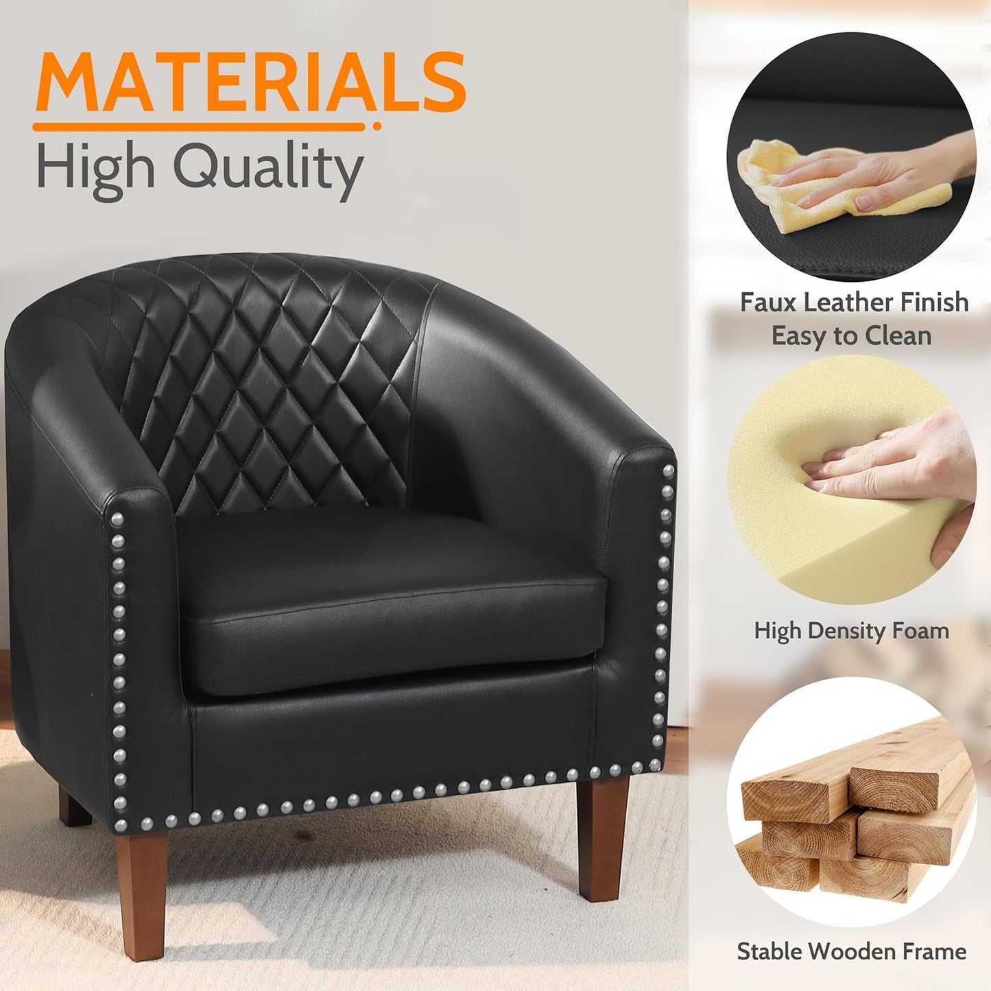 💺 Stylish Leather Backrest Cushion with Elegant Nailhead Detailing! 🏠