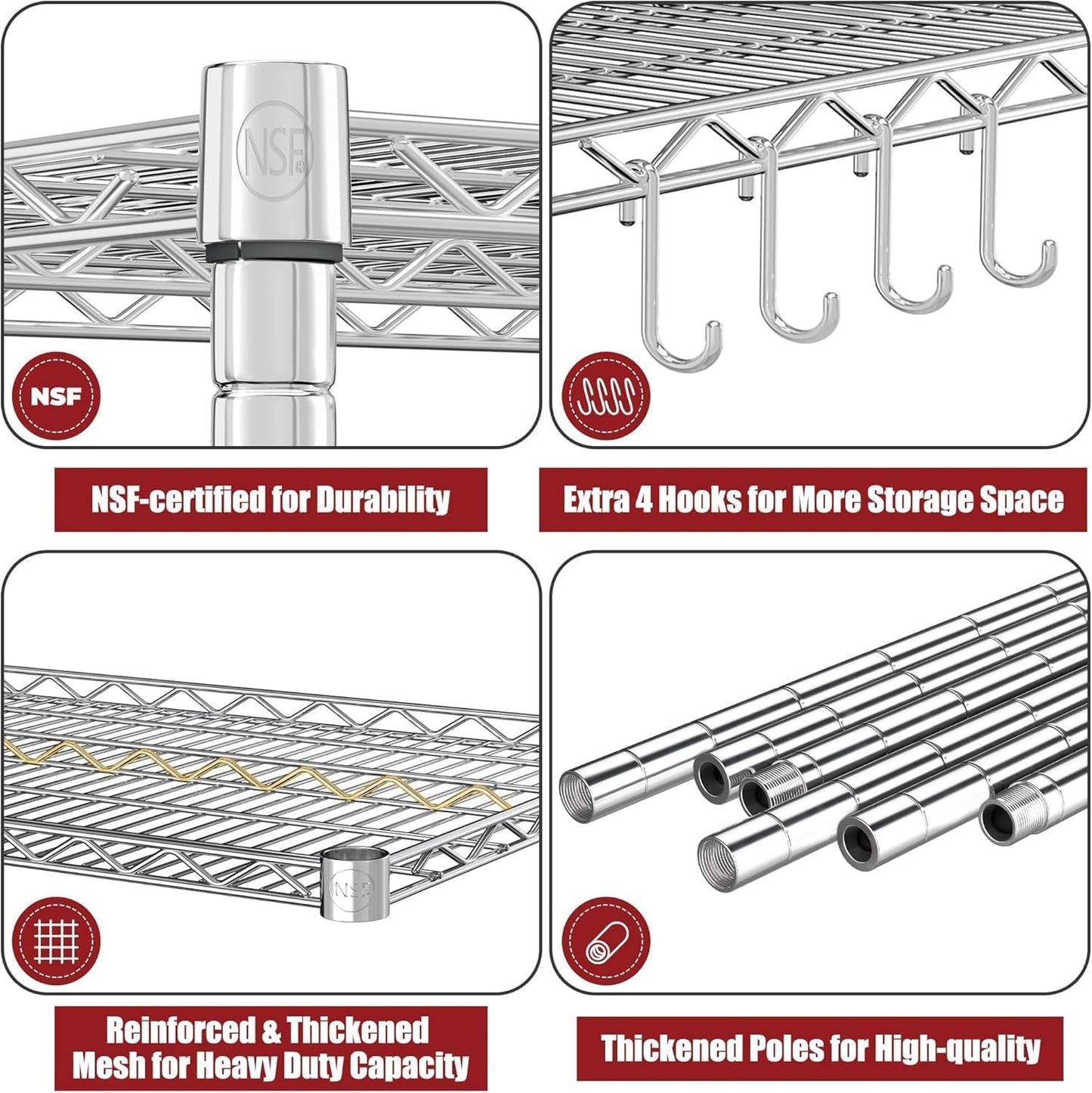 🚀 Heavy Duty 4-Tier Chrome Wire Shelving Unit with Wheels – Adjustable, Mobile & High Capacity! 🏋️‍♂️
