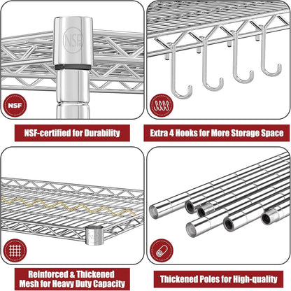 🚀 Heavy Duty 4-Tier Chrome Wire Shelving Unit with Wheels – Adjustable, Mobile & High Capacity! 🏋️‍♂️