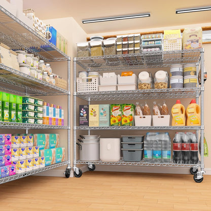 🚀 Heavy Duty 4-Tier Chrome Wire Shelving Unit with Wheels – Adjustable, Mobile & High Capacity! 🏋️‍♂️