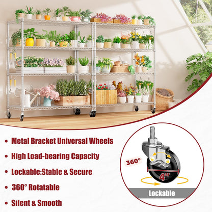 🚀 Heavy Duty 4-Tier Chrome Wire Shelving Unit with Wheels – Adjustable, Mobile & High Capacity! 🏋️‍♂️